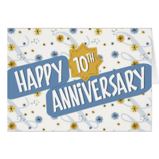 Employee Anniversary 10 Years Blue White Pattern Card