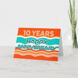 Employee Anniversary 10 Years Colorful Waves Card