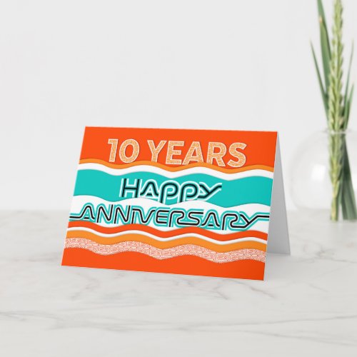 Employee Anniversary 10 Years Colorful Waves Card