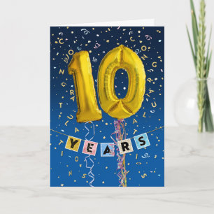 Employee Anniversary 10 Years - Gold Balloons Card