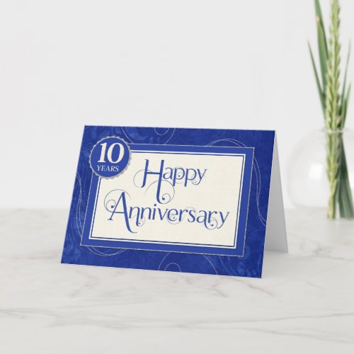 Employee Anniversary 10 Years _ Text Swirls Blue Card