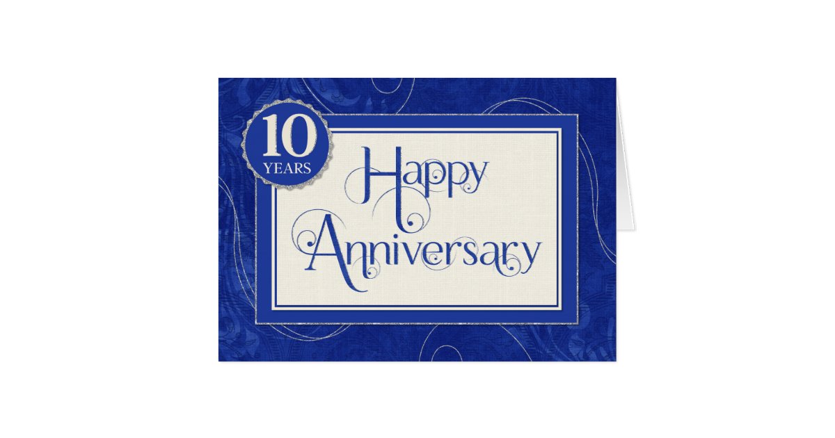 Employee Anniversary 10 Years - Text Swirls Blue Card | Zazzle