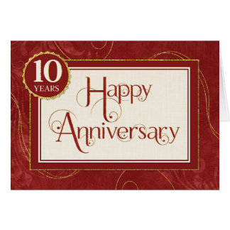 Employee Anniversary 10 Years - Text Swirls Damask Card