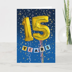 Employee Anniversary 15 Years - Gold Balloons Card