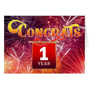Employee Anniversary 1 Year Celebration Fireworks Cards