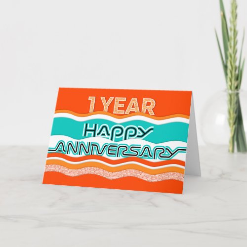 Employee Anniversary 1 Year Colorful Waves Card