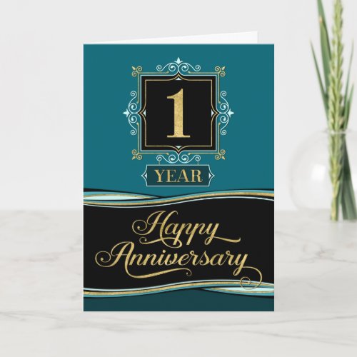 Employee Anniversary 1 Year Decorative Formal Jade Card
