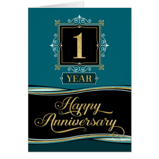 Employee Anniversary 1 Year Decorative Formal Jade Card