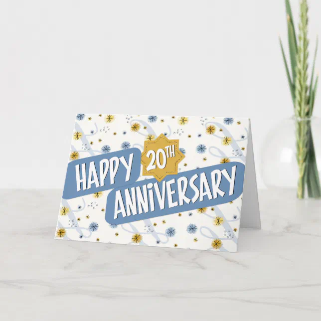 Employee Anniversary 20 Years Blue White Pattern Card | Zazzle