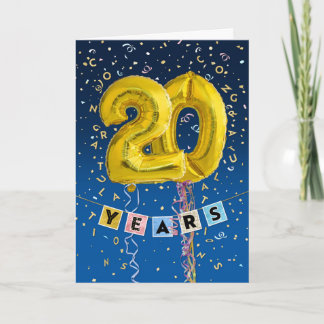 Employee Anniversary 20 Years - Gold Balloons Card