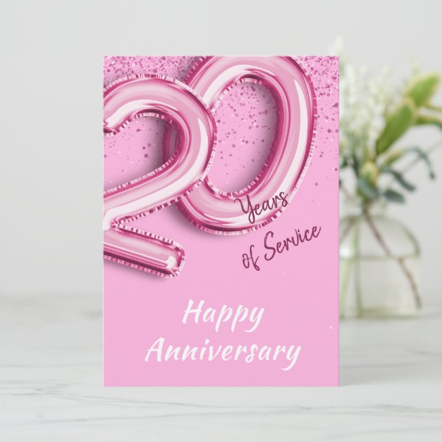 Employee Anniversary 20 Years Pink Balloon Card (Standing Front)