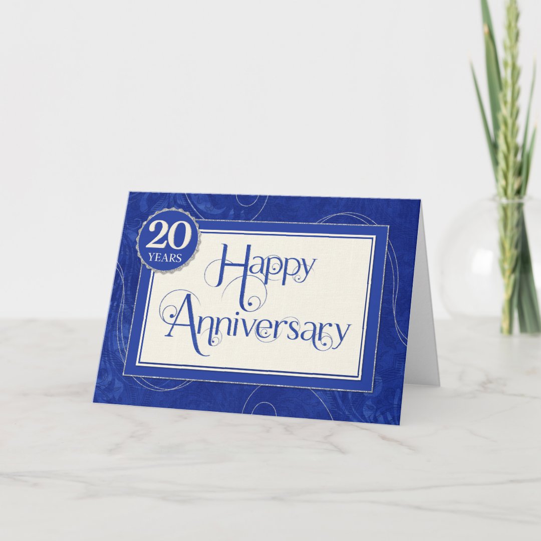 Employee Anniversary 20 Years - Text Swirls Blue Card | Zazzle