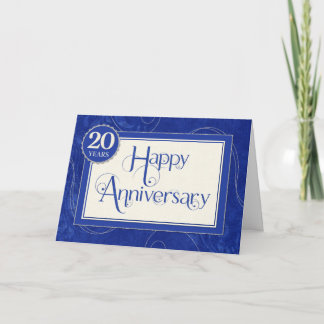 Employee Anniversary 20 Years - Text Swirls Blue Card