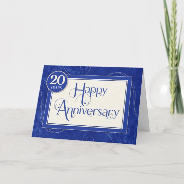 Employee Anniversary 20 Years - Text Swirls Blue Card (Front)