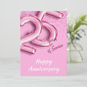 Employee Anniversary 25 Years Pink Balloon Card