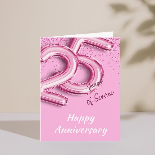 Employee Anniversary 25years PinkBalloon Fold Card