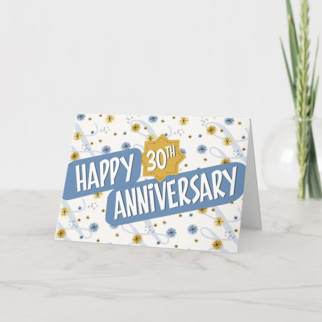 Employee Anniversary 30 Years Blue White Pattern Card (Front)