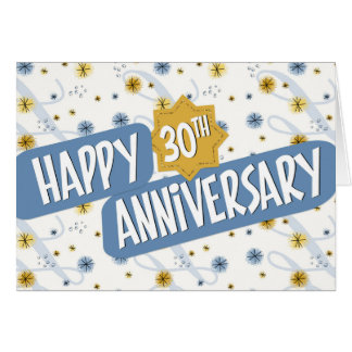 Employee Anniversary 30 Years Blue White Pattern Card