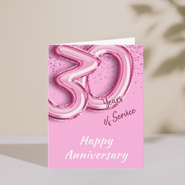 Employee Anniversary 30years PinkBalloon Fold Card (Employee Anniversary 30 Years PinkBalloon Fold Card)