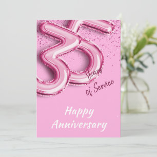 Employee Anniversary 35 Years Pink Balloon Card