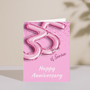 Employee Anniversary 35years PinkBalloon Fold Card