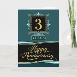 Employee Anniversary 3 Year Decorative Formal Jade Card