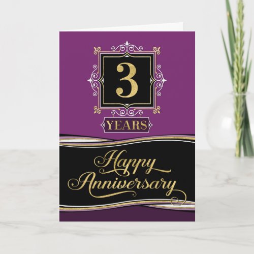 Employee Anniversary 3 Year Decorative Formal Plum Card