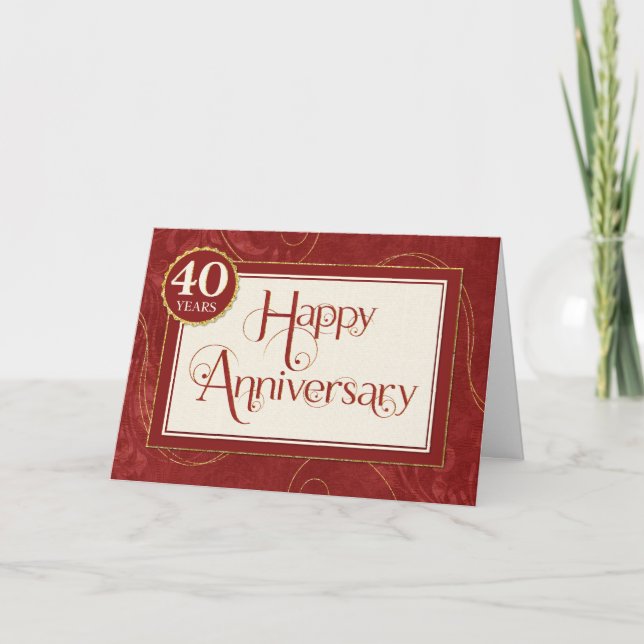 Employee Anniversary 40 Years - Text Swirls Damask Card (Front)