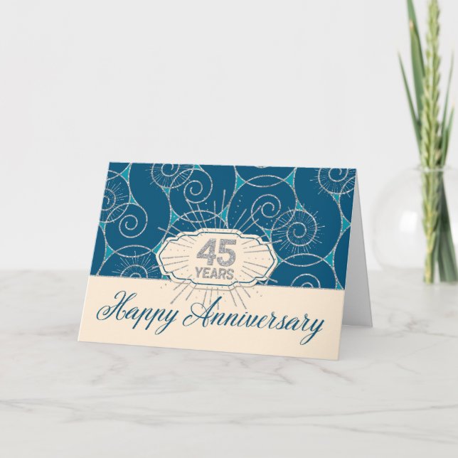 Employee Anniversary 45 Years - Blue Swirls Card (Front)