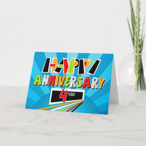 Employee Anniversary 4 Years Bright Bold Fun Card