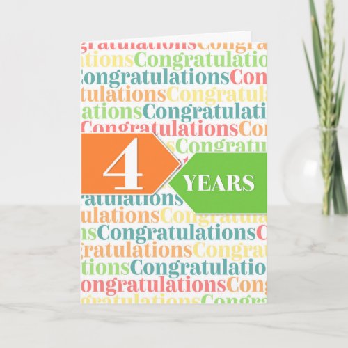 Employee Anniversary 4 Years Colorful Pattern Card
