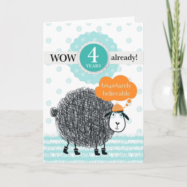 Employee Anniversary 4 Years Fun Sheep Card (Front)