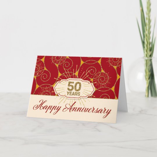 Employee Anniversary 50 Years - Red Swirls Card | Zazzle.com