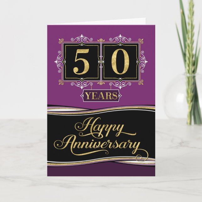 Employee Anniversary 50 Yrs Decorative Formal Plum Card (Front)