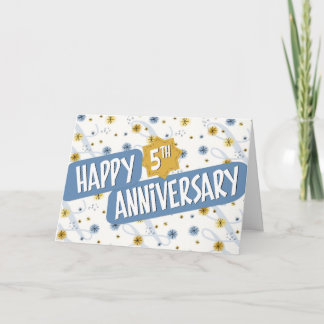Employee Anniversary 5 Years Blue White Pattern Card
