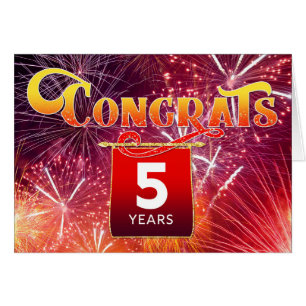 Employee Anniversary 5 Years Celebration Fireworks Cards
