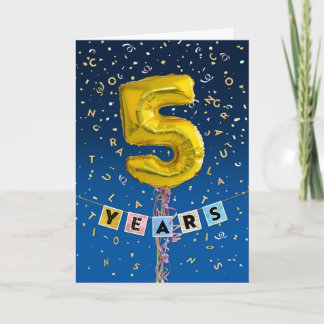 Employee Anniversary 5 Years - Gold Balloons Card