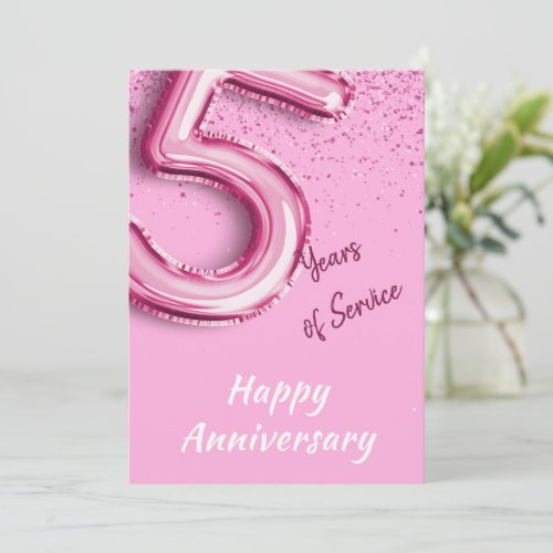 Employee Anniversary 5 Years Pink Balloon Card