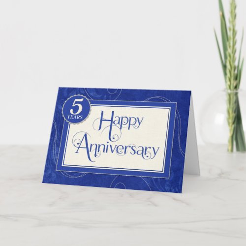 Employee Anniversary 5 Years _ Text Swirls Blue Card