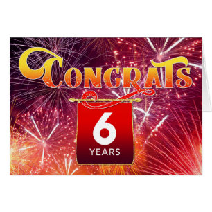 Employee Anniversary 6 Years Celebration Fireworks Cards