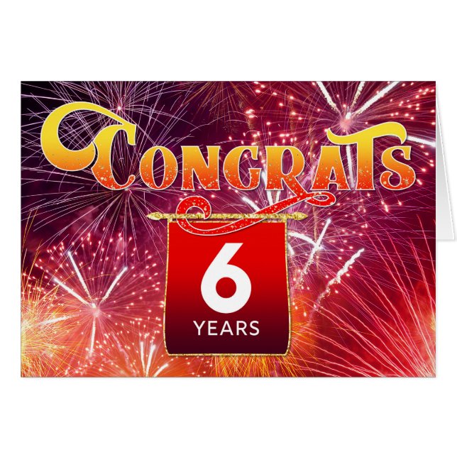 Employee Anniversary 6 Years Celebration Fireworks Cards (Front Horizontal)