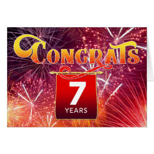 Employee Anniversary 7 Years Celebration Fireworks Cards