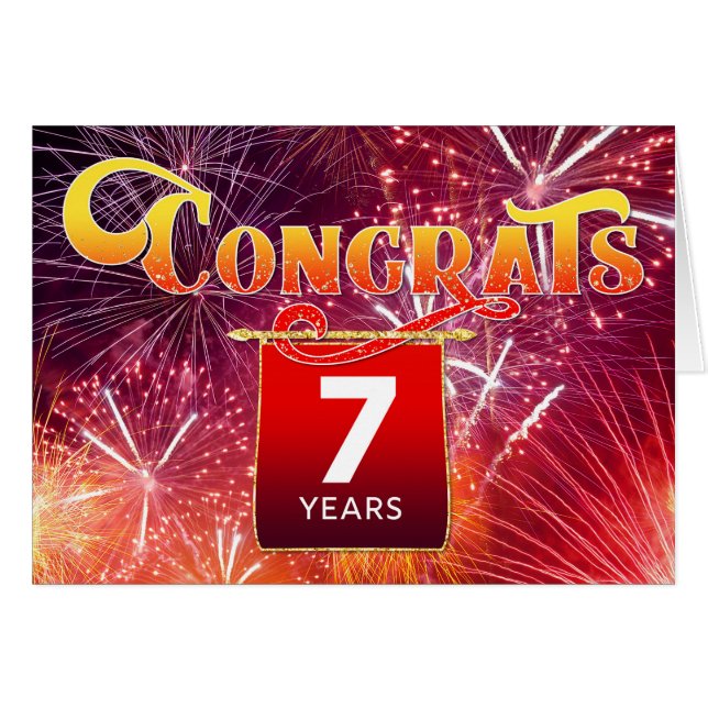 Employee Anniversary 7 Years Celebration Fireworks Cards (Front Horizontal)