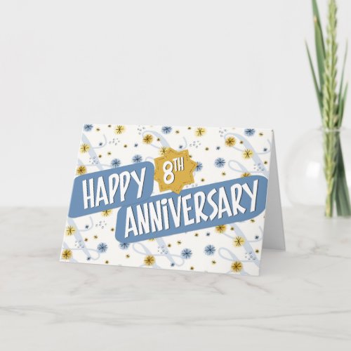 Employee Anniversary 8 Years Blue White Pattern Card