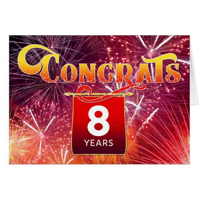 Employee Anniversary 8 Years Celebration Fireworks Cards (Front Horizontal)