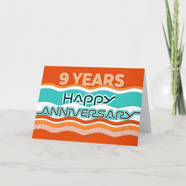 Employee Anniversary 9 Years Colorful Waves Card (Front)