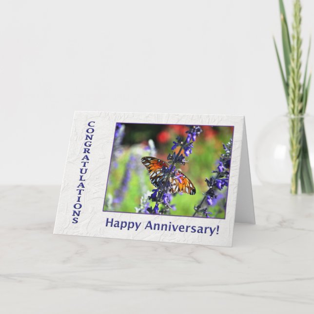 Employee Anniversary Butterfly and Flowers Card (Front)