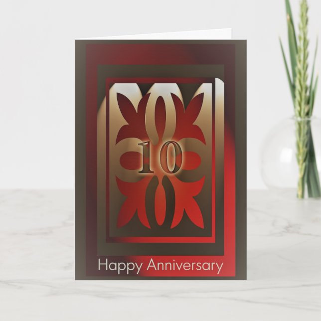 Employee Anniversary Cards 10 Years Red and Gold (Front)