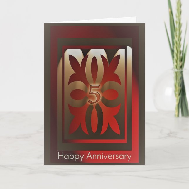 Employee Anniversary Cards 5 Years Red and Gold (Front)