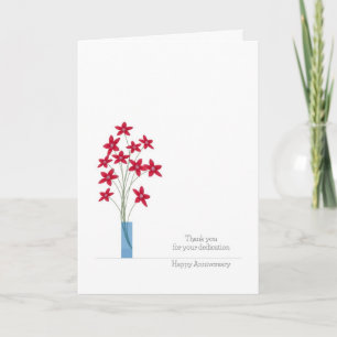 Employee Anniversary Cards, Cute Red Flowers Letterpress Thank You Card